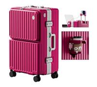 LEOVEN Valise de Voyage Ouverture Frontale, LS-2518 Valise Rigide de Cadre en Aluminium Con Porte-gobelet, USB, PC Coquille, Roue Silencieuse 360° avec Frein et Amortisseur, Serrure Douanière TSA