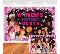 Leowefowa Toile de fond en vinyle pour le mois de l'histoire des femmes - 2,4 x 1,2 m - Pour la fête nationale de la femme - Pour photographie - Mars - Bannière de libération des femmes - Pour l'école