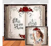 Leowefowa Toile de fond vintage en vinyle pour livres de contes de fées avec inscription « Once Upon a Time » - Château antique - Princesse romantique - Thème livre médiéval - Pour fête prénatale