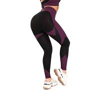 Leoyee Seamless Gym Leggings Power Stretch Pantalon de Yoga Taille Haute pour Les Femmes en Cours d'exécution Leggings d'entraînement (Noir Fuchsia, Large)