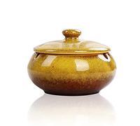 Lependor Cendrier en céramique avec couvercles, coupe-vent, cendrier pour une utilisation en intérieur ou en extérieur, cendrier pour fumeurs, cendrier de bureau pour la maison ou le bureau - Jaune
