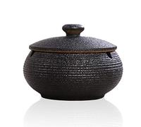 Lependor Cendrier en céramique avec couvercles, coupe-vent, cendrier pour une utilisation en intérieur ou en extérieur, cendrier pour fumeurs, cendrier de bureau pour la maison ou le bureau - Noir