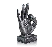 LEPENDOR Main Sculpture Décor Doigt Statue Résine Bureau Décorations pour la Maison - Argent, Ok Les Doigts