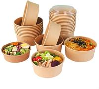 lepetitmitron 50 Bols Salade en Kraft avec Couvercle | 500 ml | Diamètre 14 cm | Hauteur 5 cm | Écologiques, Biodégradables et Idéaux pour Salades, Poke Bowls, Plats à Emporter
