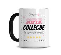 L'épicerie Chérie MUG Certifiee Super Collegue et copine de compet - Cadeau collegue de travail - Cadeau collegue femme - collegue de bureau - Céramique 330ml (Femme rose 3)