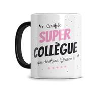 L'épicerie Chérie MUG Certifiee Super Collegue qui déchire - Cadeau collegue de travail - meilleure collegue femme - collegue de bureau - Céramique 330ml (Femme rose 2)