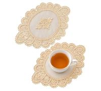LEPJOS 2 Pièces Napperons en Dentelle Beige, 30x18cm Chemin de Table Ovale, Antidérapants et Résistants à la Chaleur, Sets de Table Décoratifs pour Cuisine, Commode & Mariage, Petite Nappe