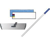 Leplus de l'entretien Balai trapèze Aluminium 80cm + Manche Aluminium 1m40 + 2 mop en Microfibre Gris pour Sol
