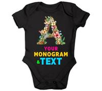 lepni.me Body bébé Personnalisé avec Monogramme Floral | Initiale avec Prénom ou Mot | Cadeau bébé Unisexe Personnalisé pour nouveau-nés, baby showers et photos (3-6 Mois Noir Multicolore)