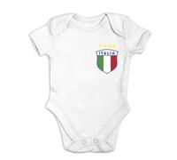 lepni.me Body Personnalisé pour Bébé Football Italie avec Votre Nom et Numéro pour Garçon, Fille | Drapeau italien Insigne | Championnat d'Europe 2024 (0-3 Mois Blanc Logo de l'équipe uniquement)