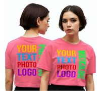 lepni.me Crop Top sur Mesure pour Femmes et Jeunes Filles - Impression personnalisée Recto Verso - T-Shirt Casual Parfait pour Tous Les Jours (S Rose Multicolore)