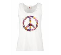 lepni.me Débardeur pour femme Symbole de la paix des années 60 1970 hippie festival fleur été, Blanc multicolore., M