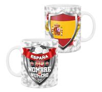 lepni.me Espagne Personnalisée 11 oz. Tasse de football avec drapeau Espagnol insigne Votre Nom et Votre Numéro | Tasse de jeu de Sport en Céramique pour Café et Thé | Cadeau pour les Fans