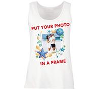 lepni.me Femme Débardeur sans Manche Souvenirs de Vacances d'été Personnalisés Encadrez Votre Photo de Vacances Ici (M Blanc Multicolore)
