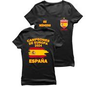 lepni.me Femme T-Shirt de Football d'Espagne Votre Numéro Personnalisé | Drapeau Espagnol Maillot avec étoile | Champions du Championnat d'europe 2024 (S Noir Multicolore)