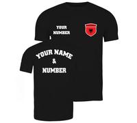 lepni.me Maillot de Football Personnalisé pour Homme Albanie T-Shirt| Nom et Numéro | Drapeau Albanais Insigne | Championnat d'europe de Football 2024 (L Noir Multicolore)
