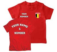 lepni.me Maillot de Football pour Enfants du Belgique avec Votre Nom et Numéro | Insigne de Drapeau Belge Personnalisé | Coupe du Monde 2022 (7-8 Ans Rouge Multicolore)