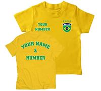 lepni.me Maillot de Football pour Enfants du Brésil avec Votre Nom et Numéro | Insigne de Drapeau Brésilien Personnalisé | Coupe du Monde 2022 (12-13 Ans Jaune Multicolore)