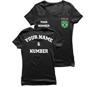lepni.me Maillot de Football pour Femme du Brésil avec Votre Nom Numéro | Insigne de Drapeau Brésilien Personnalisé | Coupe du Monde 2022 (M Noir Multicolore)