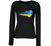 lepni.me Manches Longues Femme T-Shirt Chemise avec Drapeau Ukrainien Symbole du Cœur Ukrainien Vêtements Ukrainiens (L Noir Multicolore)