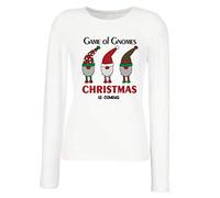 lepni.me Manches Longues Femme T-Shirt Jeu de Gnomes Noël est à Venir GNOME Mignon Nordique GNOME (M Blanc Multicolore)