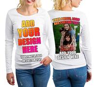 lepni.me Manches Longues Femme T-Shirt Personnalisez Les Deux Faces Avant et Arrière en Imprimant Un Texte Personnalisé ou en Créant Votre Propre Image (XXL Blanc Multicolore)