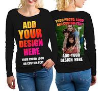 lepni.me Manches Longues Femme T-Shirt Personnalisez Les Deux Faces Avant et Arrière en Imprimant Un Texte Personnalisé ou en Créant Votre Propre Image (S Noir Multicolore)