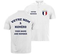 lepni.me Polo de Football France pour Homme avec Votre Nom et Numéro | Drapeau Français Insigne Maillot Personnalisé | Championnat d'europe 2024 (L Blanc Multicolore)