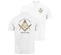 lepni.me Polos Cadeaux maçonniques personnalisés pour Hommes | Logo Fraternel et Maçonnique Équerre et Compas de la Franc-maçonnerie Symbole (XL Blanc Multicolore)