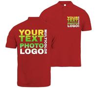 lepni.me Prime Polos pour Hommes avec Le Logo de Votre Entreprise Personnalisé Devant et Derrière Impression pour Les Affaires, Vêtements de Travail, Uniforme, Golf (S Rouge Multicolore)