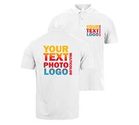 lepni.me Prime Polos pour Hommes avec Le Logo de Votre Entreprise Personnalisé Devant et Derrière Impression pour Les Affaires, Vêtements de Travail, Uniforme, Golf (S Blanc Multicolore)