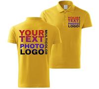 lepni.me Prime Polos pour Hommes avec Le Logo de Votre Entreprise Personnalisé Devant et Derrière Impression pour Les Affaires, Vêtements de Travail, Uniforme, Golf (XXL Jaune Multicolore)