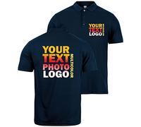 lepni.me Prime Polos pour Hommes avec Le Logo de Votre Entreprise Personnalisé Devant et Derrière Impression pour Les Affaires, Vêtements de Travail, Uniforme, Golf (S Bleu Marine Multicolore)