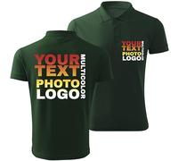 lepni.me Prime Polos pour Hommes avec Le Logo de Votre Entreprise Personnalisé Devant et Derrière Impression pour Les Affaires, Vêtements de Travail, Uniforme, Golf (S Vert Foncé Multicolore)