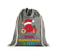 lepni.me Sac à cordon personnalisé avec monogramme de Noël - Sac à dos personnalisé avec lettres de l'alphabet | Cabas unisexe réutilisable (Sac de Cordon Noir Multicolore)