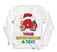 lepni.me T-Shirt de Noël Personnalisé pour Homme - Alphabet Festif avec Monogramme, Initial idéal pour Papas, Frères, Amis et Cadeaux de Fête (XS Blanc Multicolore)