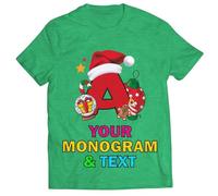 lepni.me T-Shirt de Noël Personnalisé pour Homme - Alphabet Festif avec Monogramme, Initial idéal pour Papas, Frères, Amis et Cadeaux de Fête (S Vert Chiné Multicolore)