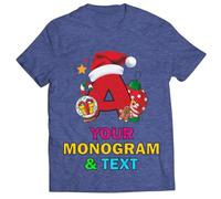 lepni.me T-Shirt de Noël Personnalisé pour Homme - Alphabet Festif avec Monogramme, Initial idéal pour Papas, Frères, Amis et Cadeaux de Fête (3XL Bleu Chiné Multicolore)