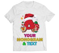 lepni.me T-Shirt de Noël Personnalisé pour Homme - Alphabet Festif avec Monogramme, Initial idéal pour Papas, Frères, Amis et Cadeaux de Fête (M Blanc Multicolore)