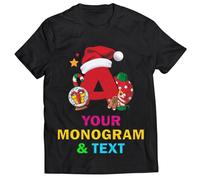 lepni.me T-Shirt de Noël Personnalisé pour Homme - Alphabet Festif avec Monogramme, Initial idéal pour Papas, Frères, Amis et Cadeaux de Fête (M Noir Multicolore)