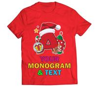 lepni.me T-Shirt de Noël Personnalisé pour Homme - Alphabet Festif avec Monogramme, Initial idéal pour Papas, Frères, Amis et Cadeaux de Fête (S Rouge Multicolore)