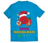 lepni.me T-Shirt de Noël Personnalisé pour Homme - Alphabet Festif avec Monogramme, Initial idéal pour Papas, Frères, Amis et Cadeaux de Fête (S Bleu Multicolore)