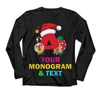 lepni.me T-Shirt de Noël Personnalisé pour Homme - Alphabet Festif avec Monogramme, Initial idéal pour Papas, Frères, Amis et Cadeaux de Fête (M Noir Multicolore)
