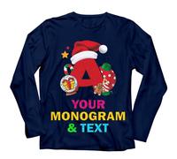 lepni.me T-Shirt de Noël Personnalisé pour Homme - Alphabet Festif avec Monogramme, Initial idéal pour Papas, Frères, Amis et Cadeaux de Fête (L Bleu Multicolore)