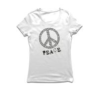 lepni.me T-Shirt Femme Festival Hippie Symbole de la Paix des années 70, Signe de la liberté (XL Blanc Multicolore)