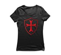 lepni.me T-Shirt Femme L'ordre des Chevaliers Chrétiens des Templiers Bouclier des Croisés (M Noir Multicolore)