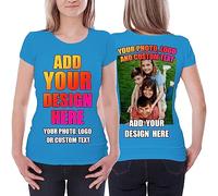 lepni.me T-Shirt Femme Personnalisez Les Deux Faces Avant et Arrière en Imprimant Un Texte Personnalisé ou en Créant Votre Propre Image (S Bleu Multicolore)