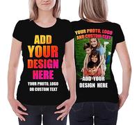 lepni.me T-Shirt Femme Personnalisez Les Deux Faces Avant et Arrière en Imprimant Un Texte Personnalisé ou en Créant Votre Propre Image (S Noir Multicolore)