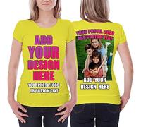 lepni.me T-Shirt Femme Personnalisez Les Deux Faces Avant et Arrière en Imprimant Un Texte Personnalisé ou en Créant Votre Propre Image (S Jaune Multicolore)