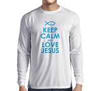 lepni.me T-Shirt Manches Longues Homme Amour Jésus Christ, Religion Chrétienne - Pâques, Résurrection, Nativité, Idées Cadeaux Religieux (L Blanc Bleu)